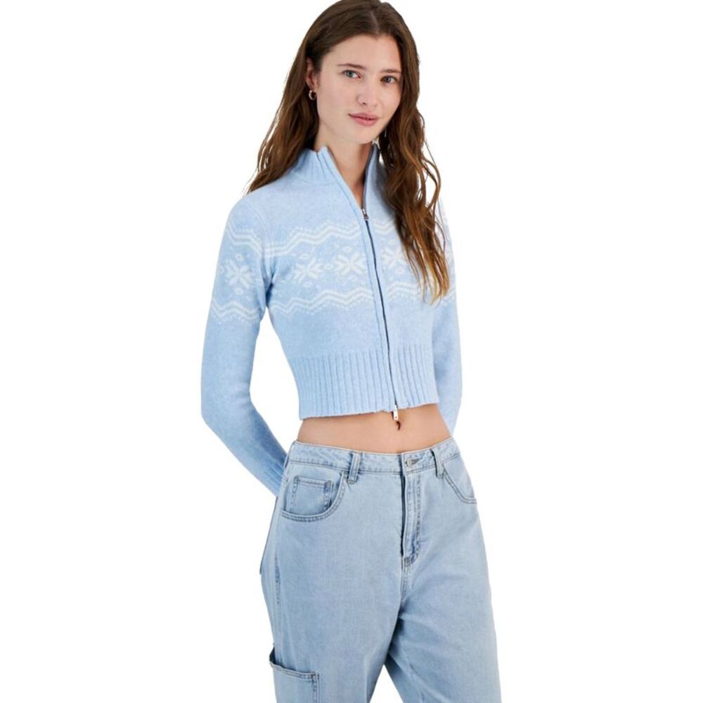PLANET HEART Womens Fair Isle Cropped Cardigan Sweater, , Juniors, M, DM